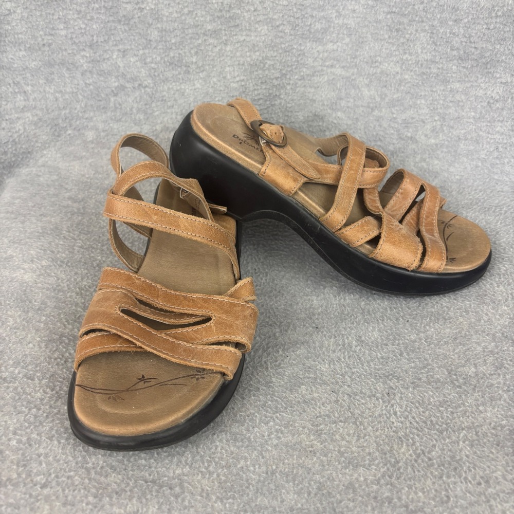 Dromedaris Sandals Womens 40 Brown Leather Strappy Wedge Buckle Made in Portugal